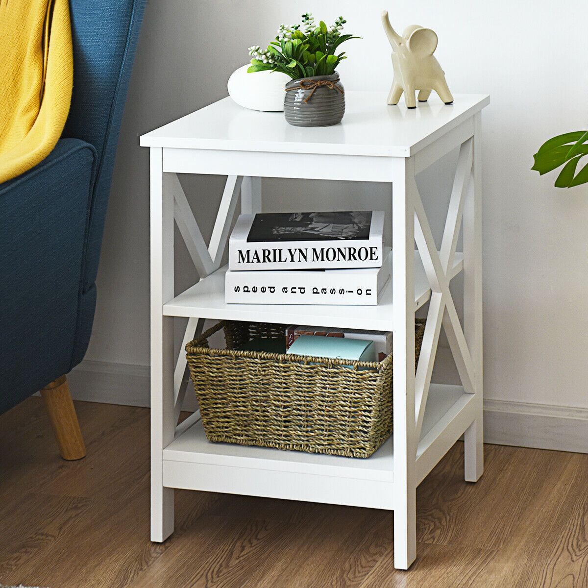 3-Tier Wooden Side Table Bedside Table White